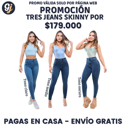 PROMO PACK 3 SKINNY JEANS (LA TALLA DEL JEAN SKINY TONO OSCURO TE LA PEDIMOS POR WHASTAPP)