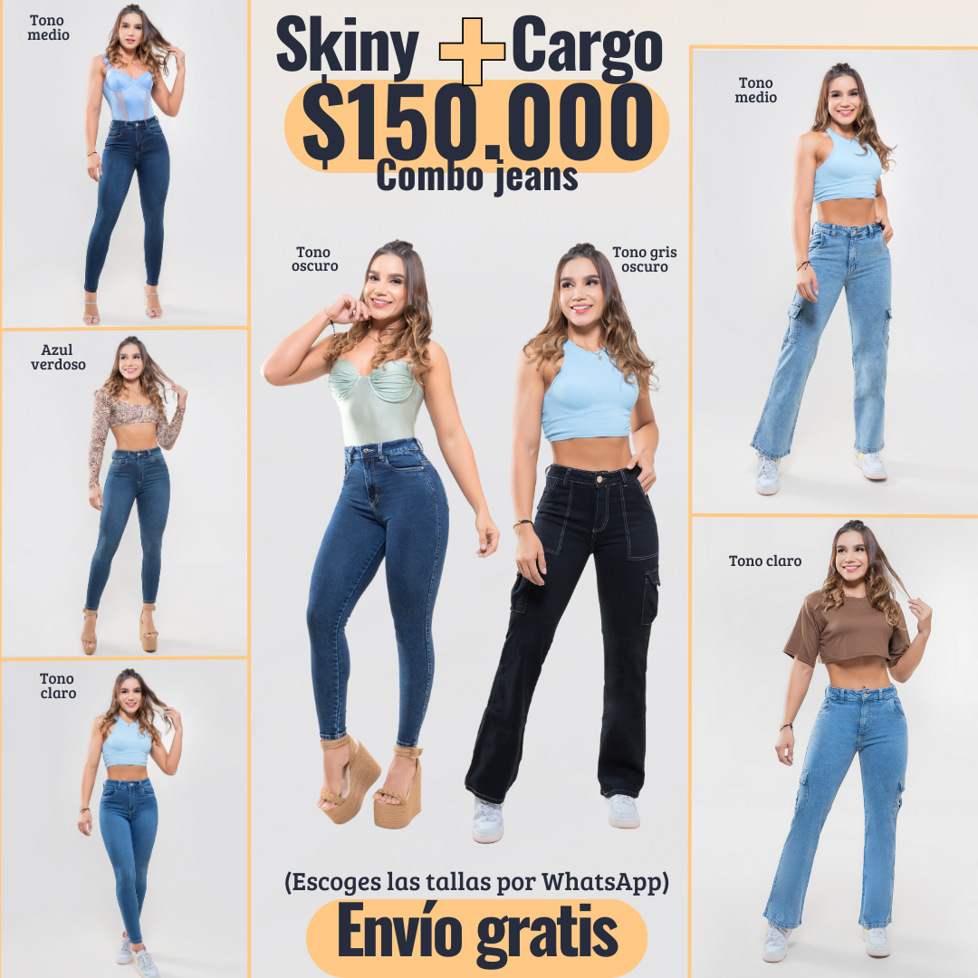 PROMO PACK - 1 JEANS CARGO + 1 JEANS SKINY POR SOLO $150 MIL PESOS